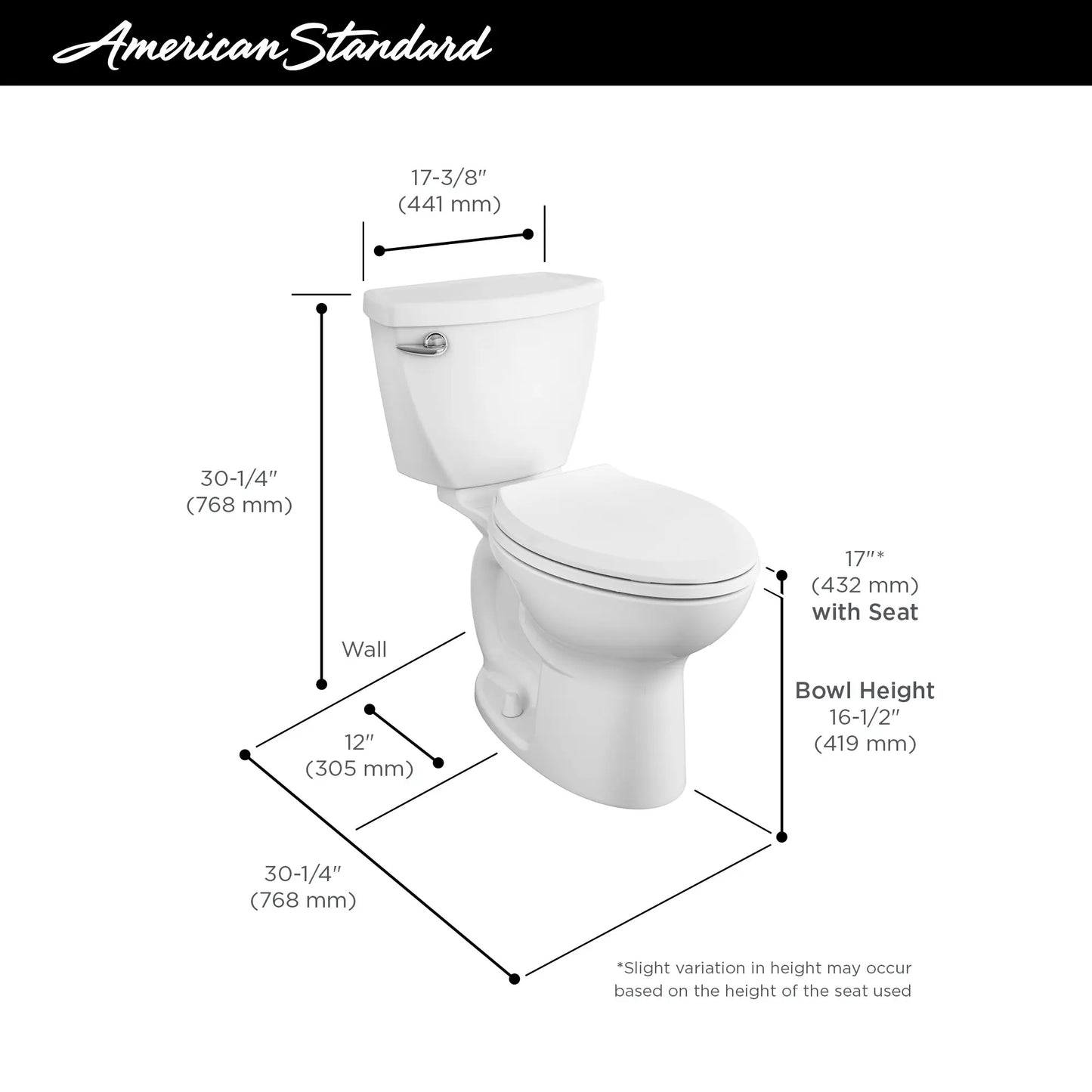 Cadet 3 1.6 GPF/6.0 LPF Left Trip Lever Chair Height Elongated-Front Toilet