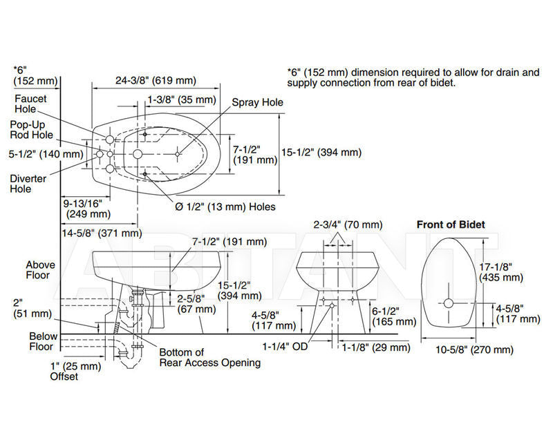 San Tropez Vertical spray bidet with 4 faucet holes
