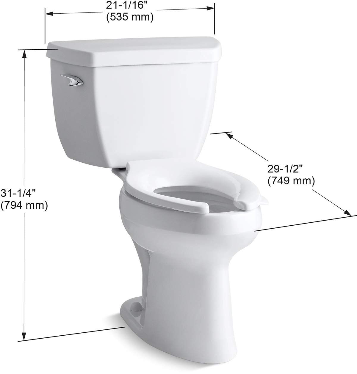 Kohler Highline 1.28 GPF Elongated Two-Piece Comfort Height Toilet with Seat