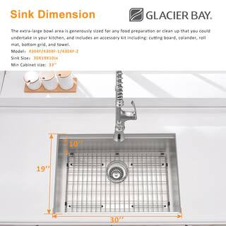 Glacier Bay Zero Radius 33 in. Undermount Single Bowl 18 Gauge Stainless Steel Workstation Kitchen Sink with Pull-Down Faucet