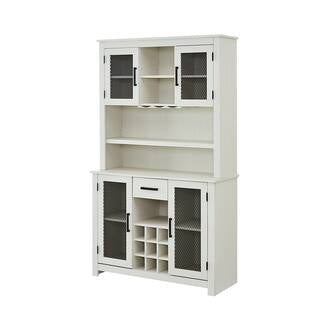 Home Source Jill Zarin Antique White Tall Bar Cabinet with Mesh Doors