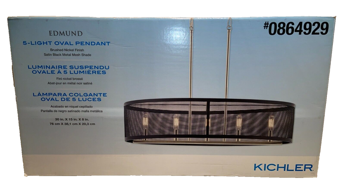 Kichler Edmund Satin Black and Brushed Nickel Industrial Frosted Glass Drum Large (Larger Than 22-in) Pendant Light