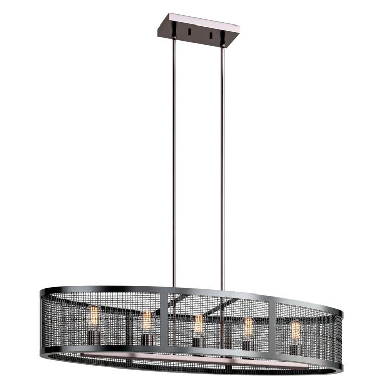 Kichler Edmund Satin Black and Brushed Nickel Industrial Frosted Glass Drum Large (Larger Than 22-in) Pendant Light
