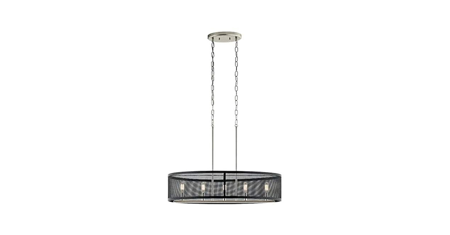 Kichler Edmund Satin Black and Brushed Nickel Industrial Frosted Glass Drum Large (Larger Than 22-in) Pendant Light