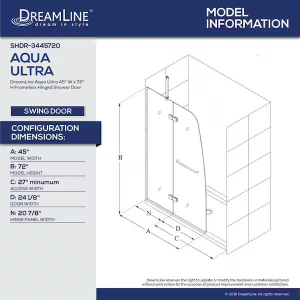 Semi- Frameless Hinged Shower Door