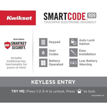 Single Cylinder Keypad Electronic Deadbolt Featuring SmartKey Security