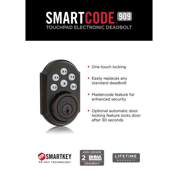 Single Cylinder Keypad Electronic Deadbolt Featuring SmartKey Security