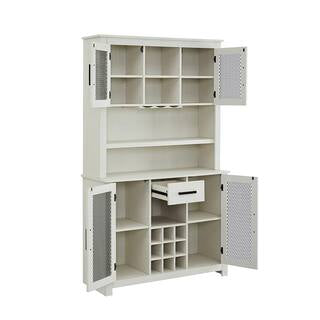Home Source Jill Zarin Antique White Tall Bar Cabinet with Mesh Doors