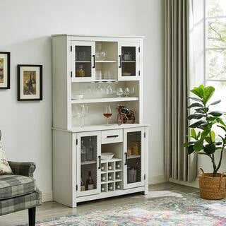 Home Source Jill Zarin Antique White Tall Bar Cabinet with Mesh Doors