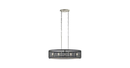 Kichler Edmund Satin Black and Brushed Nickel Industrial Frosted Glass Drum Large (Larger Than 22-in) Pendant Light