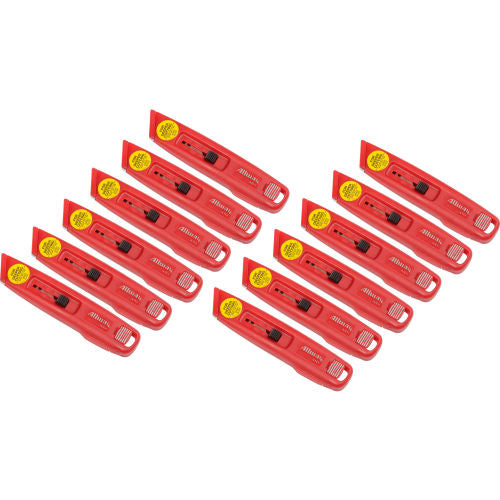 Self-Retracting Plastic Safety Box Cutter With 6 Blades - Pkg Qty 12